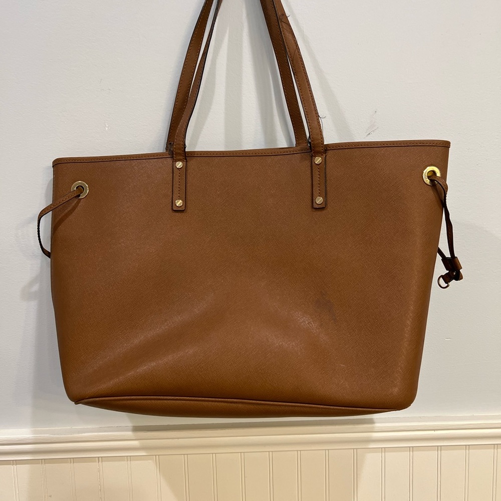 Michael Kors handbag, camel tone with yellow interior